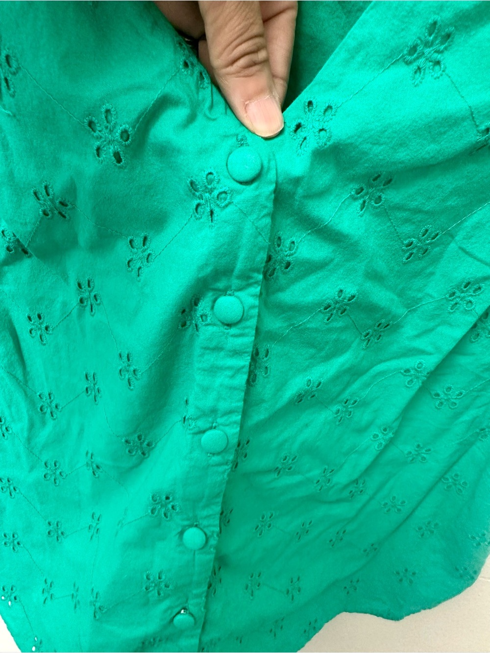 J. Crew Green Eyelet Button-Front Blouse - Picture 4 of 7